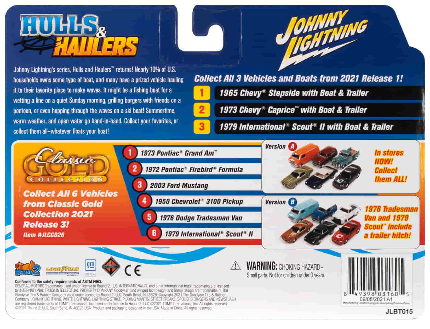 Johnny Lightning 1965 Chevy Stepside Pickup (Pale Beige, Orange & Black) w/Bass Boat and Trailer 1:64 Diecast