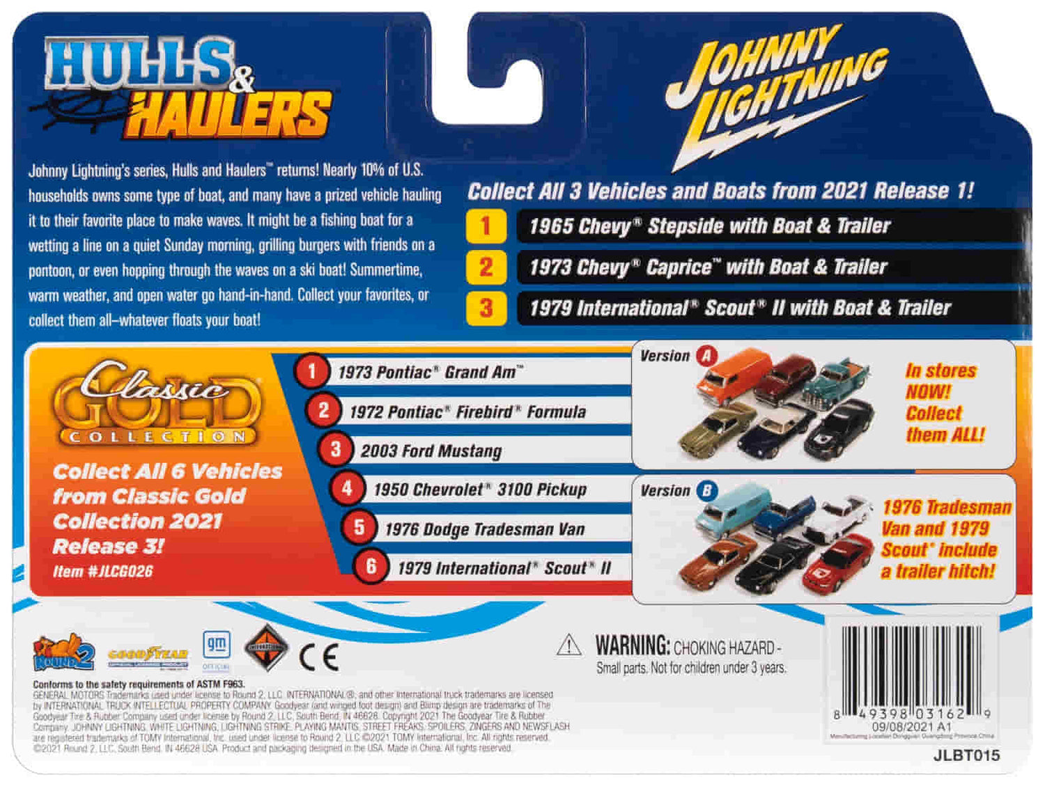 Johnny Lightning 1965 Chevy Stepside Pickup (Lt. Turquoise, Blues & White) w/Bass Boat and Trailer 1:64 Diecast