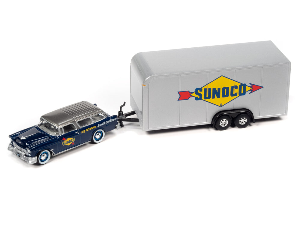 Johnny Lightning 1955 Chevy Nomad w/Enclosed Trailer (Sunoco) 1:64 Diecast