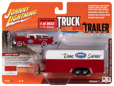Johnny Lightning 1955 Chevy Nomad w/Enclosed Trailer (Race Safety) 1:64 Diecast