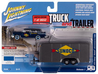 Johnny Lightning 1955 Chevy Nomad w/Enclosed Trailer (Sunoco) 1:64 Diecast