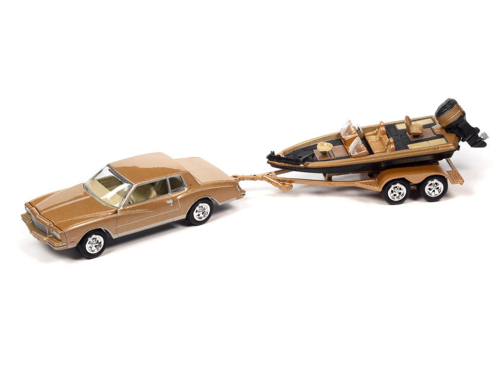 1980 Chevrolet Monte Carlo Light Camel Gold Metallic with Bass Boat and Trailer