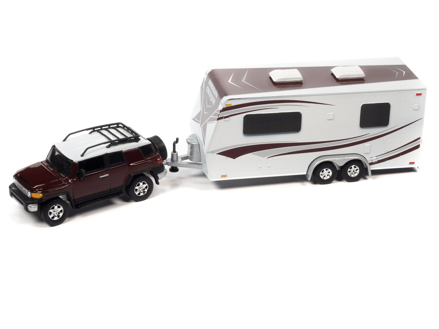 Johnny Lightning 2010 Toyota FJ Cruiser w/Camping Trailer (Brick Red) 1:64 Diecast