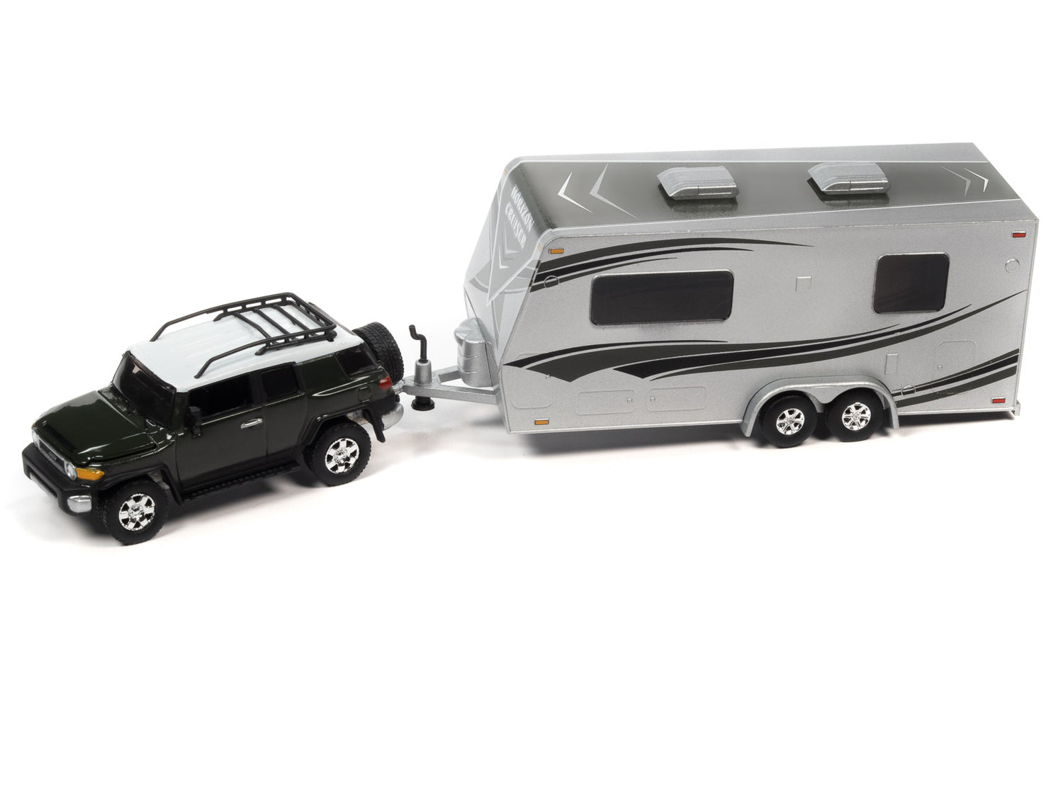 Johnny Lightning 2010 Toyota FJ Cruiser w/Camping Trailer (Dark Green) 1:64 Diecast