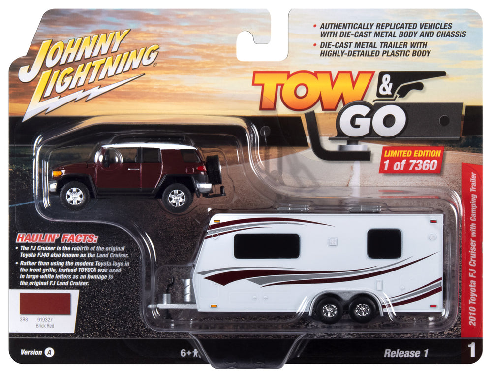 Johnny Lightning 2010 Toyota FJ Cruiser w/Camping Trailer (Brick Red) 1:64 Diecast
