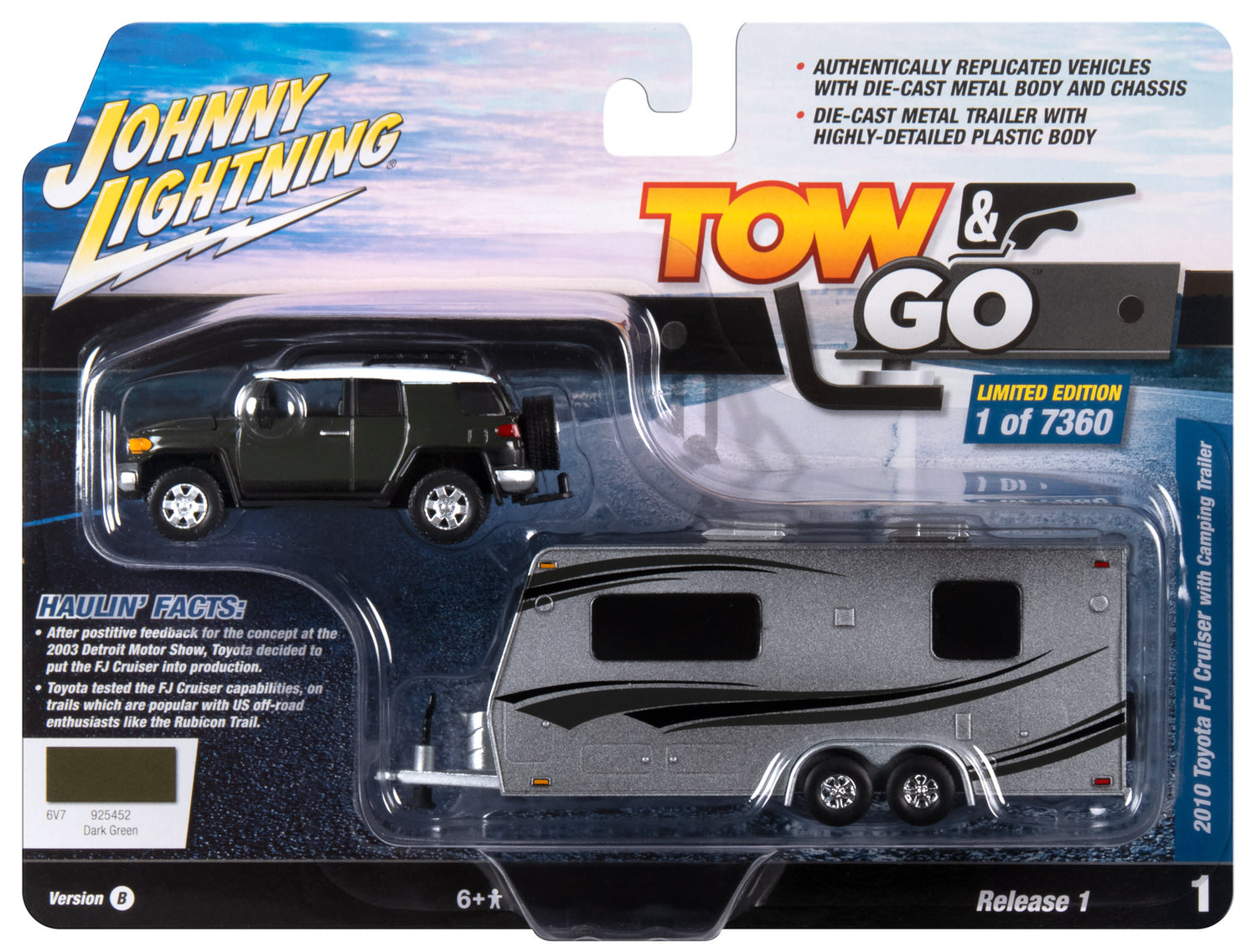 Johnny Lightning 2010 Toyota FJ Cruiser w/Camping Trailer (Dark Green) 1:64 Diecast