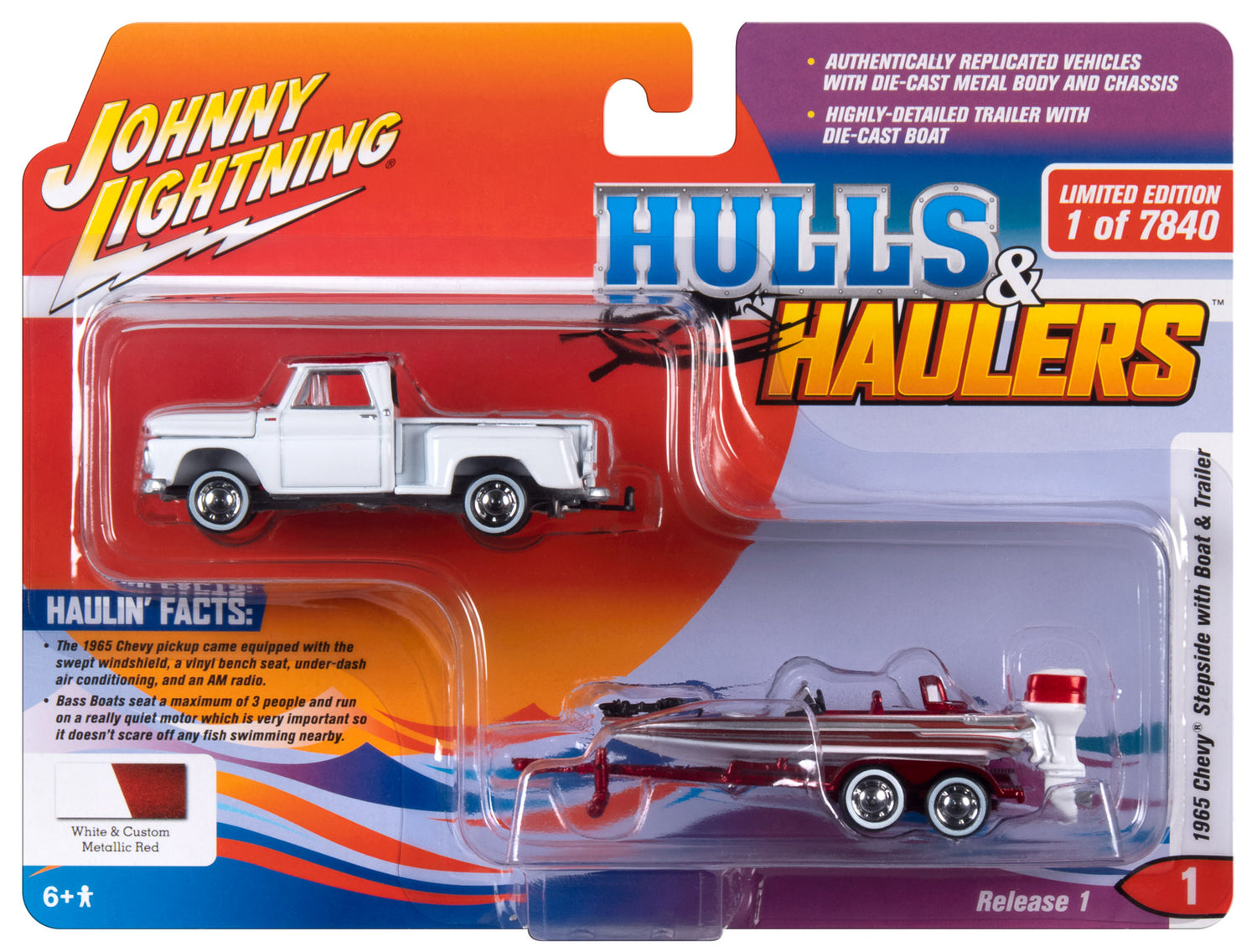 Johnny Lightning 1965 Chevy Stepside Pickup w/Bass Boat and Trailer 1:64 Diecast