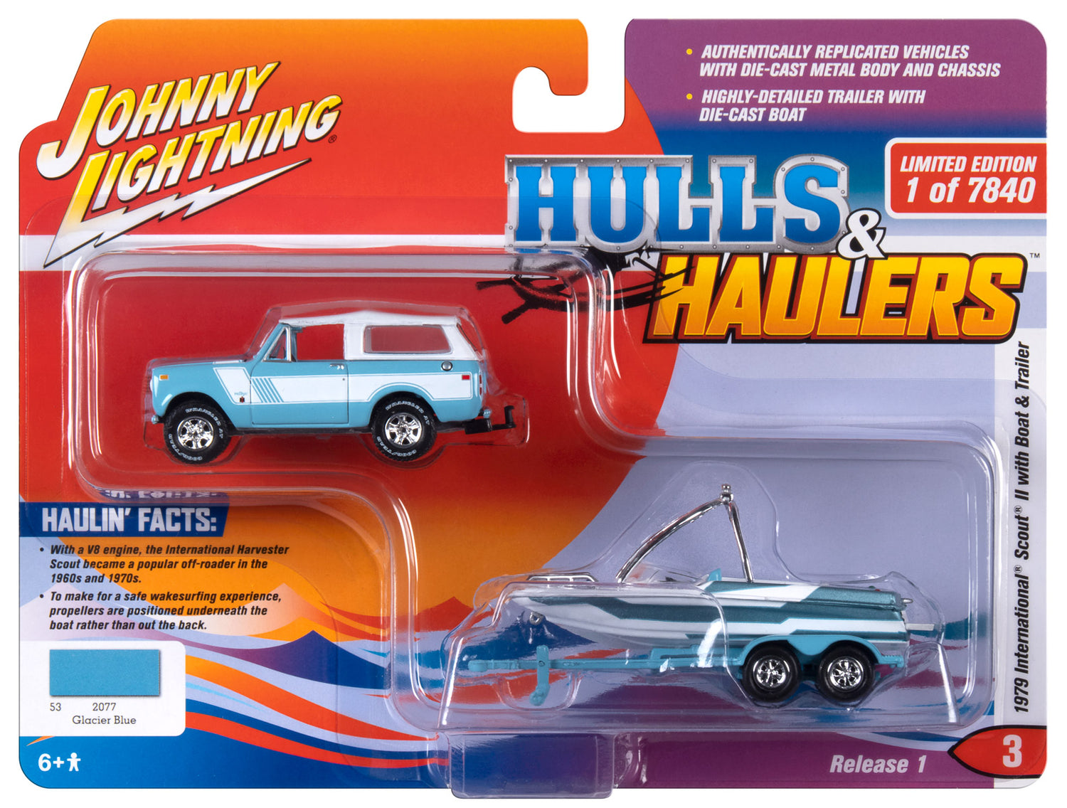 Johnny Lightning 1979 International Scout II w/Malibu Boat and Trailer 1:64 Diecast