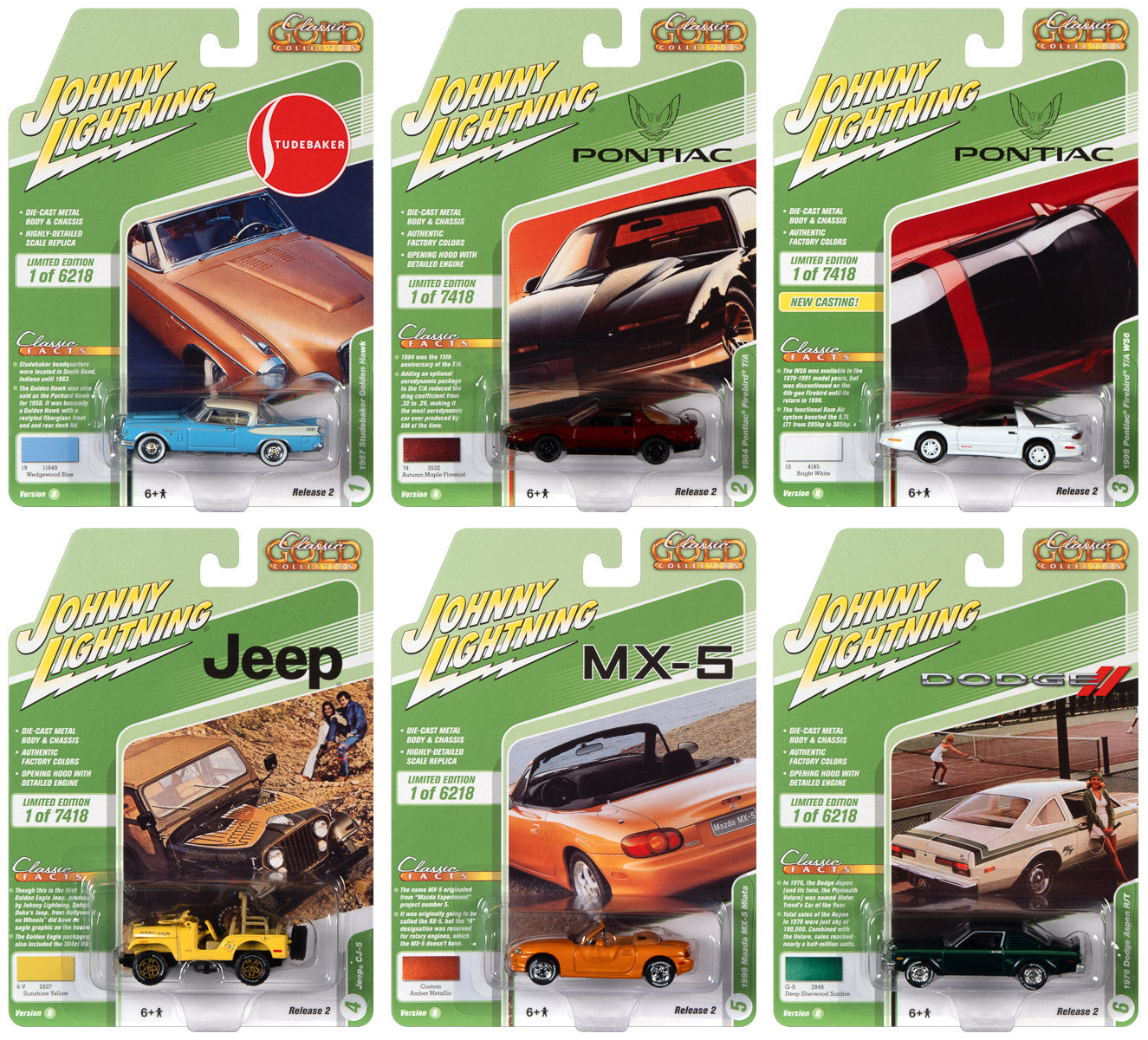 Johnny Lightning Classic Gold 2021 Release 2 Set B (6-Car Set) 1:64 Diecast