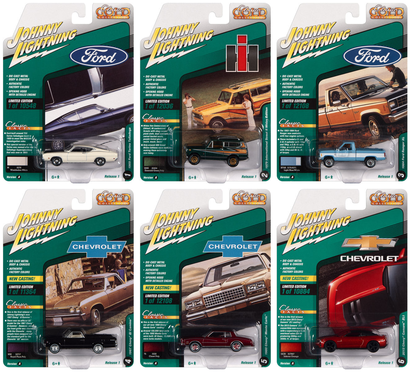 Johnny Lightning Classic Gold 2022 Release 1 Set A (6-Car Set) 1:64 Diecast