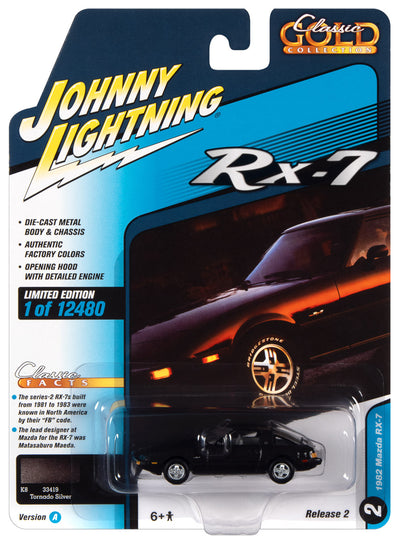 Johnny Lightning Classic Gold 1982 Mazda RX-7 (Tornado Silver Metallic) 1:64 Scale Diecast