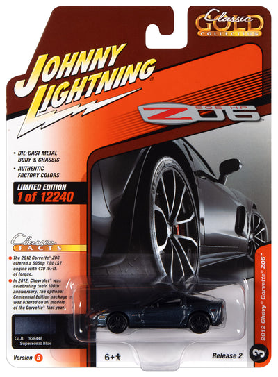 Johnny Lightning Classic Gold 2012 Chevrolet Corvette Z06 (Supersonic Blue Metallic) 1:64 Scale Diecast
