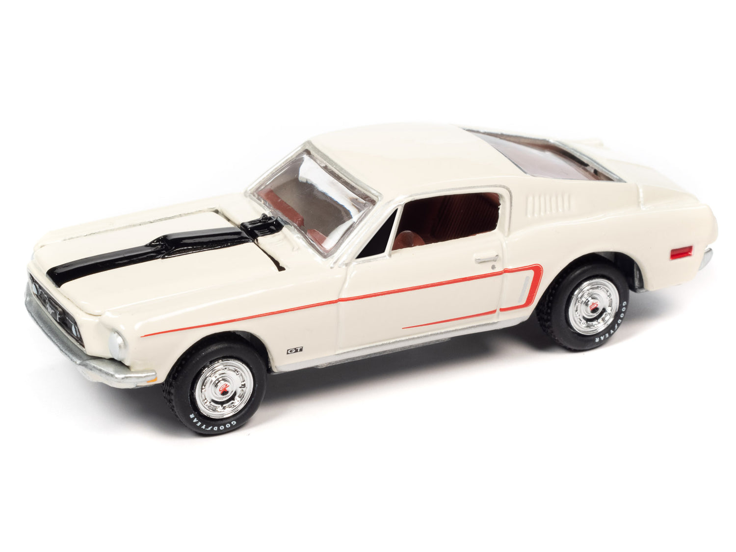 Johnny Lightning 1968 Ford Mustang GT 428 Cobra Jet (Wimbledon White) with Collector Tin 1:64 Diecast