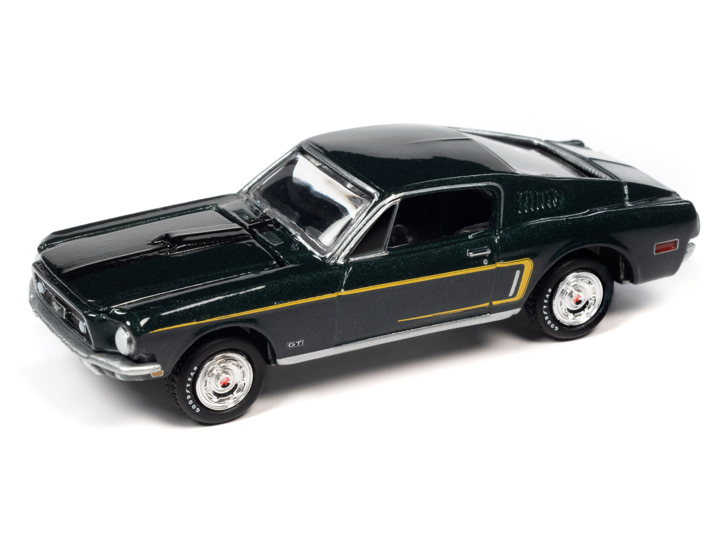 Johnny Lightning 1968 Ford Mustang GT 428 Cobra Jet (Highland Green) with Collector Tin 1:64 Diecast