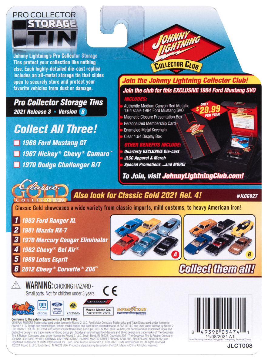 Johnny Lightning 1970 Dodge Challenger R/T (B5 Bright Blue) with Collector Tin 1:64 Diecast
