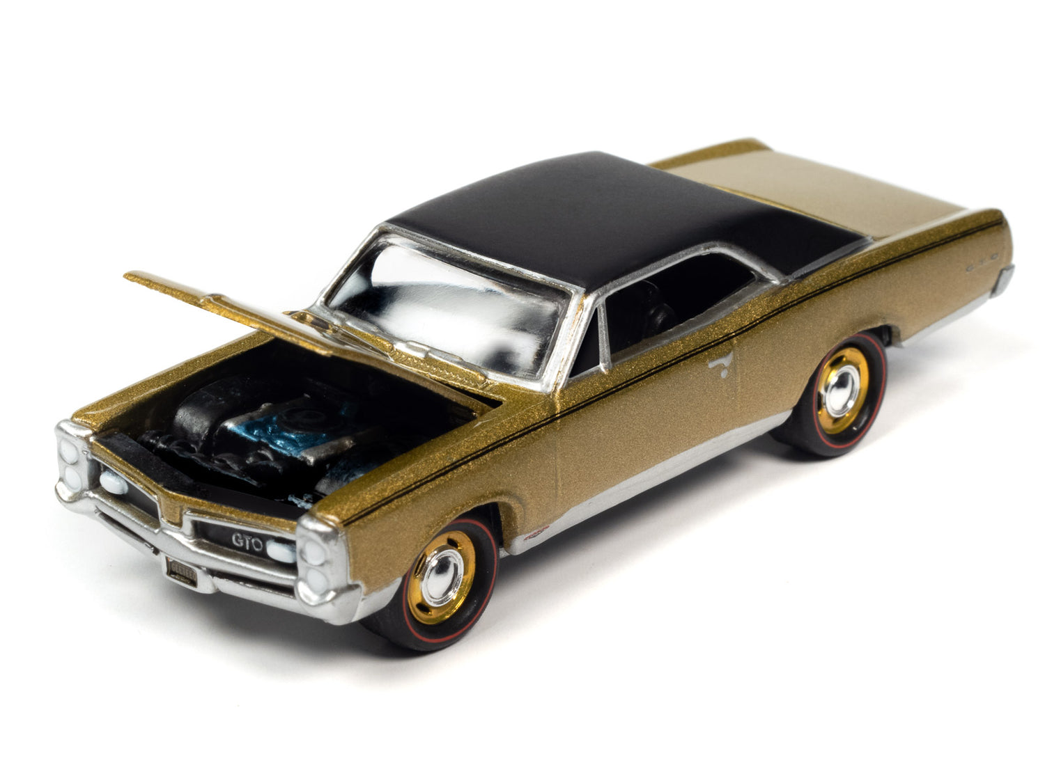 Johnny Lightning 1967 Pontiac GTO (Tiger Gold Poly w/Flat Black Roof) with Collector Tin 1:64 Diecast