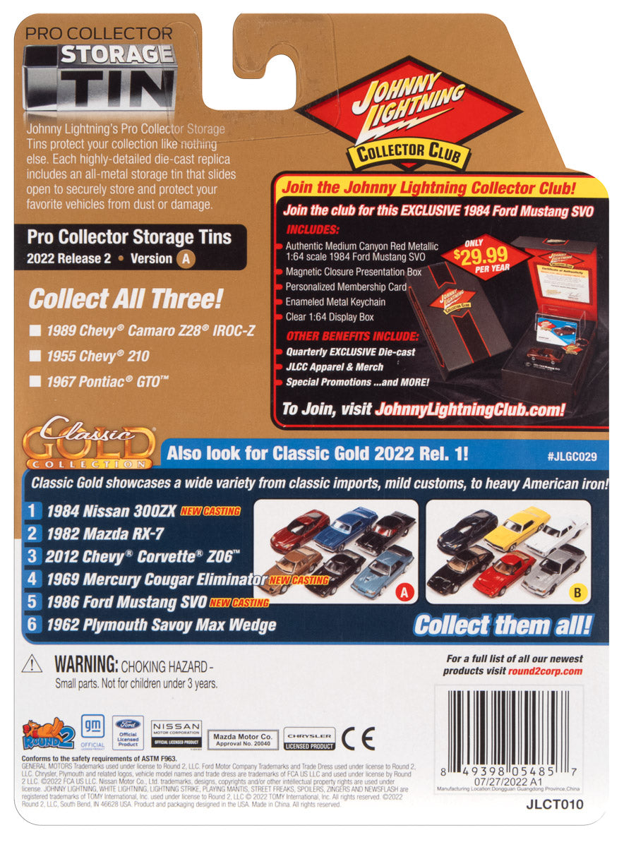 Johnny Lightning 1967 Pontiac GTO (Tiger Gold Poly w/Flat Black Roof) with Collector Tin 1:64 Diecast