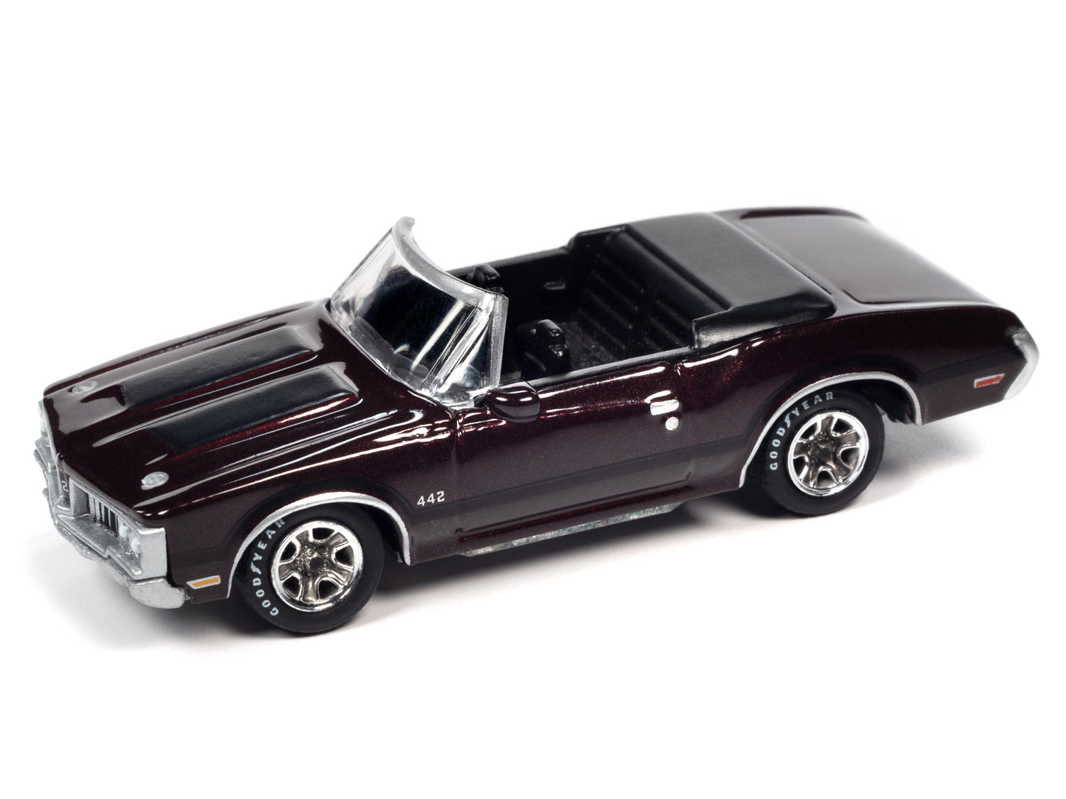 Johnny Lightning 1970 Oldsmobile 442 Convertible (Burgundy Mist) with Collector Tin 1:64 Diecast
