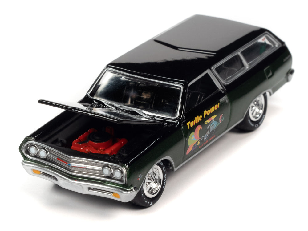 Johnny Lightning Muscle Cars 1965 Turtle Wax Chevrolet Chevelle Wagon (Green Metallic Lower w/Gloss Black Upper  & Turtle Wax Graphics) 1:64 Scale Diecast