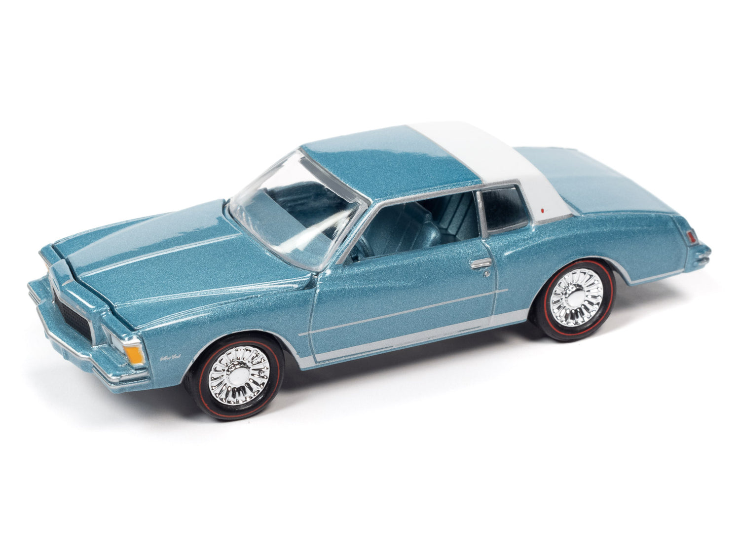 Johnny Lightning Muscle Cars 1978 Chevrolet Monte Carlo (Light Blue Poly w/Partial Flat White Roof) 1:64 Scale Diecast