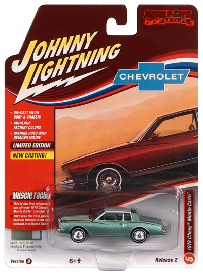 Johnny Lightning Muscle Cars 1979 Chevrolet Monte Carlo (Medium Green Firemist Poly Body  w/Light Green Upper Color (2-Tone)) 1:64 Scale Diecast