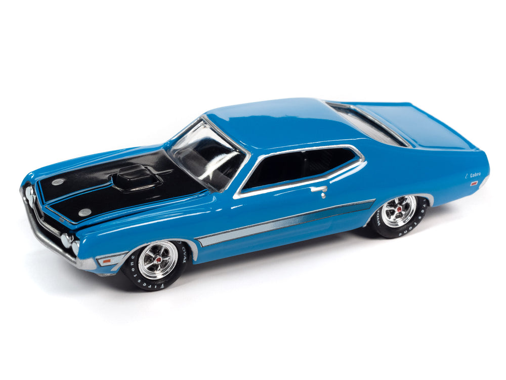 Johnny Lightning Muscle Cars 1971 Ford Torino Cobra (MCACN) (Grabber Blue w/Laser Side Stripe & Black Hood Treatment) 1:64 Scale Diecast