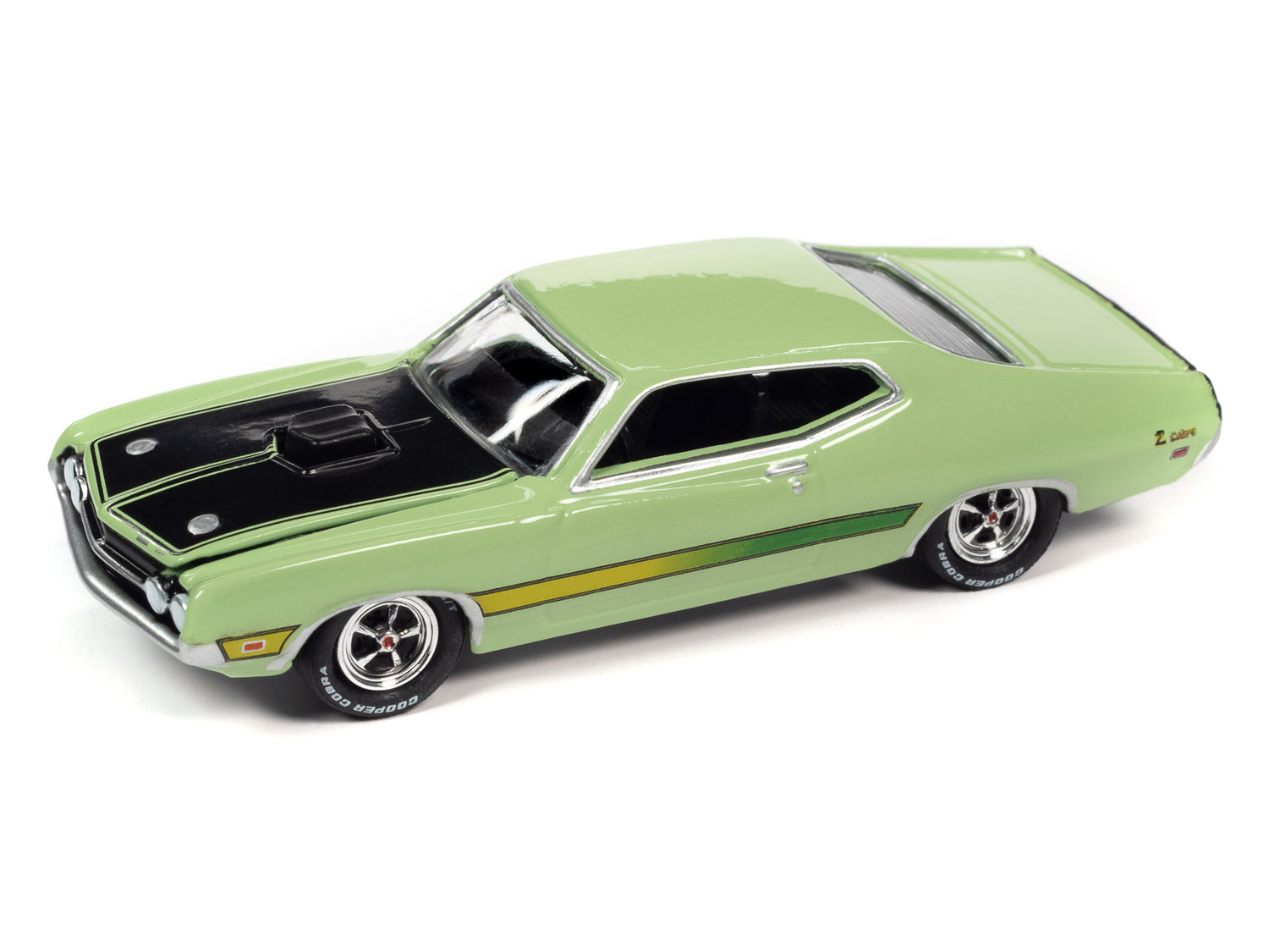 Johnny Lightning Muscle Cars 1971 Ford Torino Cobra (MCACN) (Grabber Lime w/Laser Side Stripe  & Black Hood Treatment) 1:64 Scale Diecast