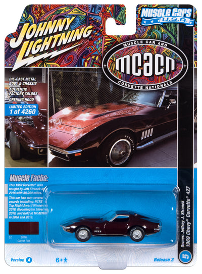 Johnny Lightning Muscle Cars 1969 Chevrolet Corvette (MCACN) (Burgundy) 1:64 Scale Diecast