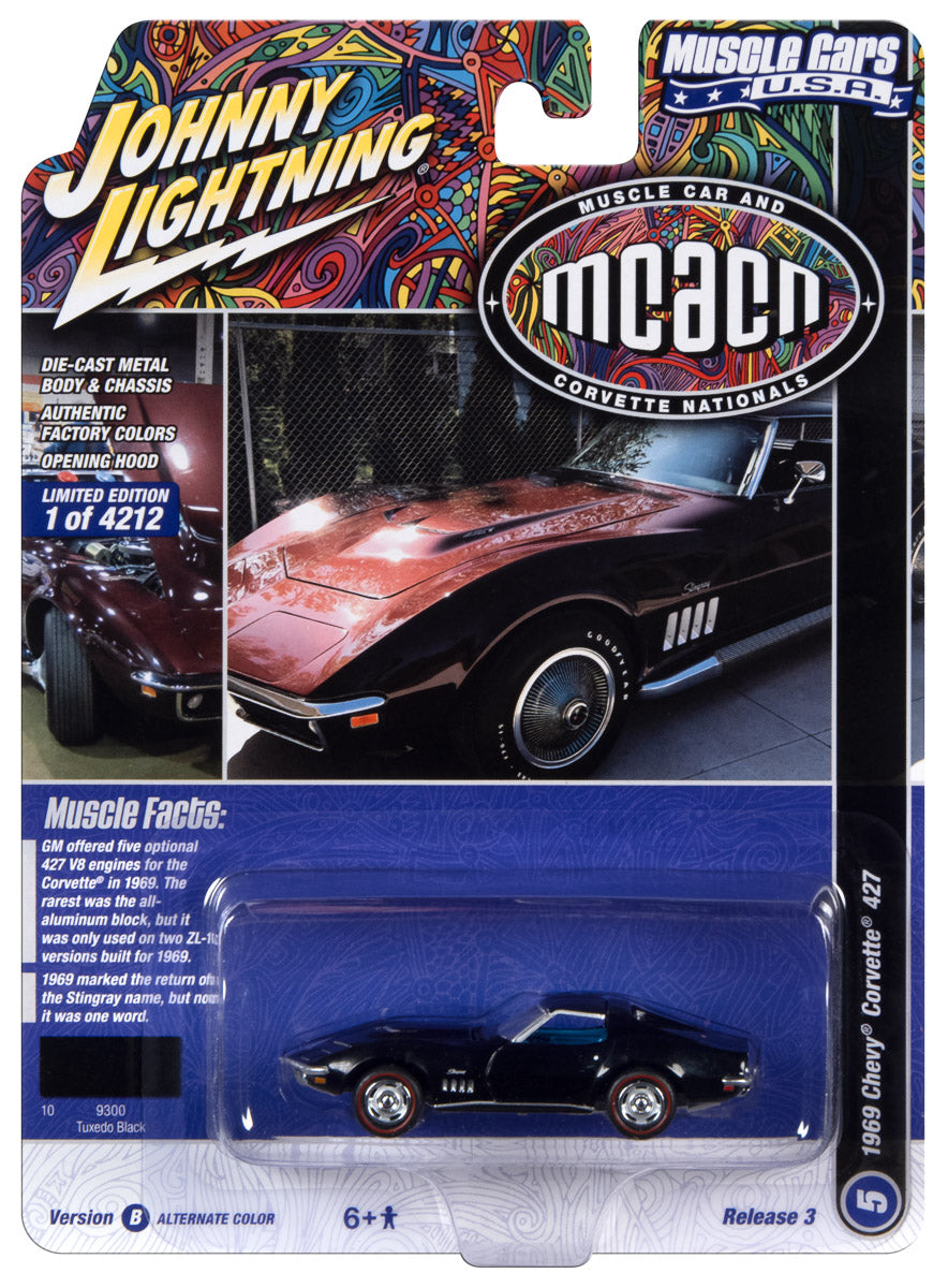 Johnny Lightning Muscle Cars 1969 Chevrolet Corvette (MCACN) (Gloss Black) 1:64 Scale Diecast