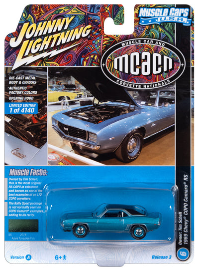 Johnny Lightning Muscle Cars 1969 Chevrolet COPO RS Camaro (MCACN) (Azure Turquoise w/Flat Black Roof) 1:64 Scale Diecast