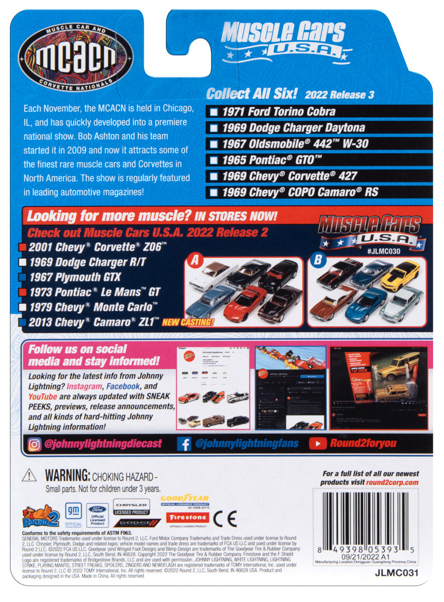 Johnny Lightning Muscle Cars 1969 Chevrolet Corvette (MCACN) (Burgundy) 1:64 Scale Diecast