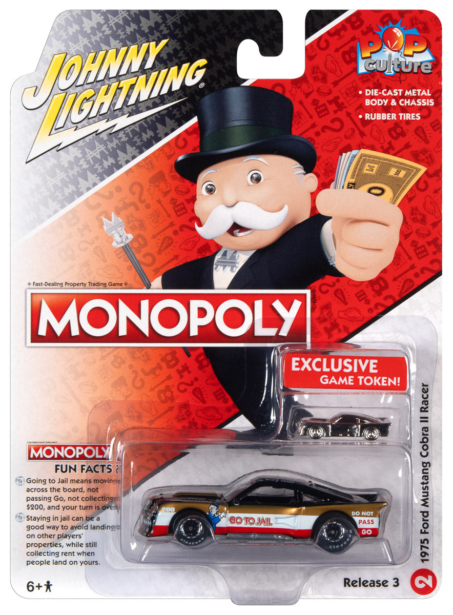 Johnny Lightning Monopoly 1975 Ford Mustang Cobra II Racer (Go To Jail) 1:64 Scale Diecast