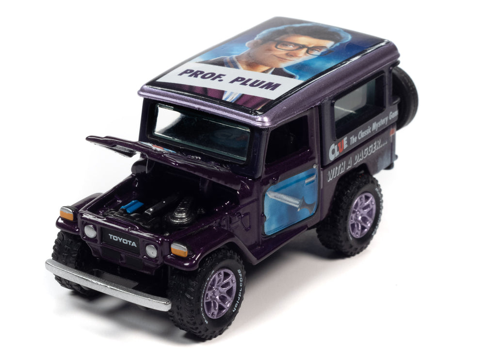 Johnny Lightning Modern Clue 1980 Toyota Land Cruiser  (Prof. Plum & Study & Dagger) w/Poker Chip 1:64 Scale Diecast