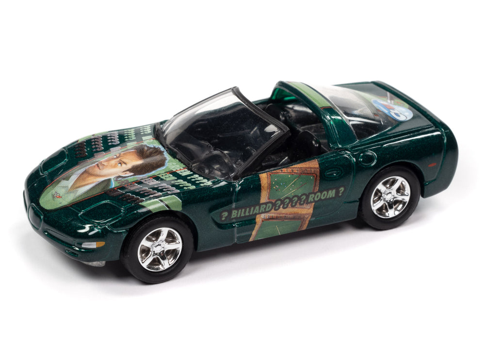 Johnny Lightning Modern Clue 2000 Corvette Z06 Mr Green, Billiard Room w/Revolver & Poker Chip 1:64 Scale Diecast