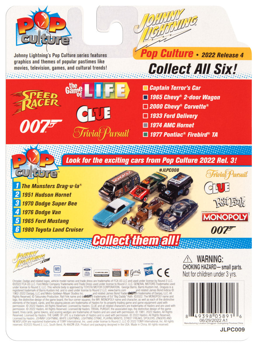 Johnny Lightning Modern Clue 2000 Corvette Z06 Mr Green, Billiard Room w/Revolver & Poker Chip 1:64 Scale Diecast