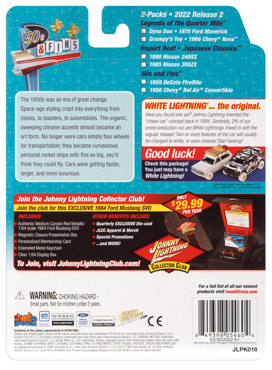 Johnny Lightning 2022 Release 2 50's & Fins Version A (2-Pack) 1:64 Scale Diecast