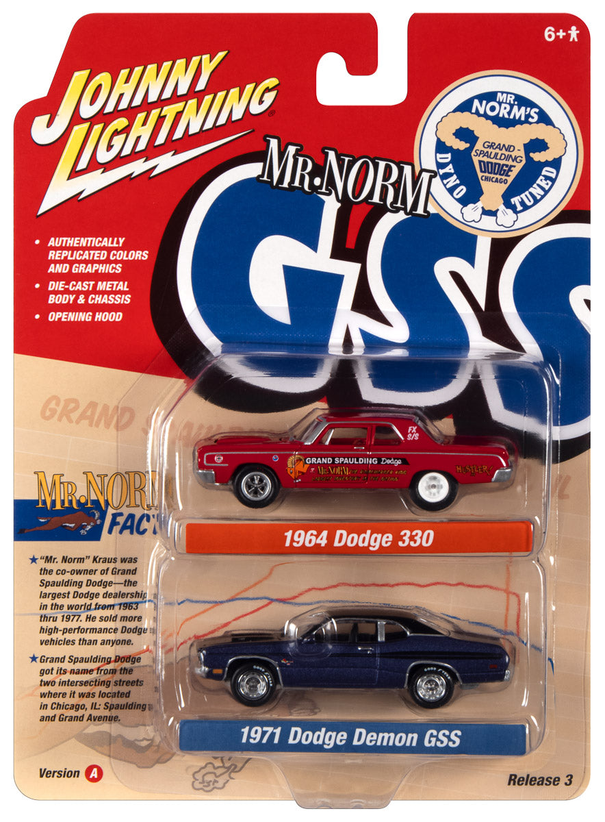Johnny Lightning 2022 Release 3 Mr. Norm's Grand Spaulding Dodge Version A (2-Pack) 1:64 Scale Diecast