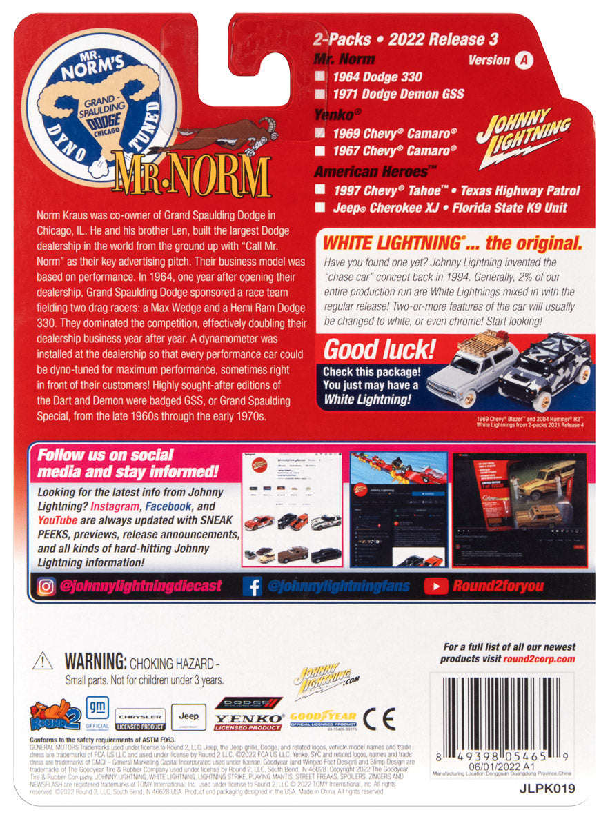 Johnny Lightning 2022 Release 3 Mr. Norm's Grand Spaulding Dodge Version A (2-Pack) 1:64 Scale Diecast