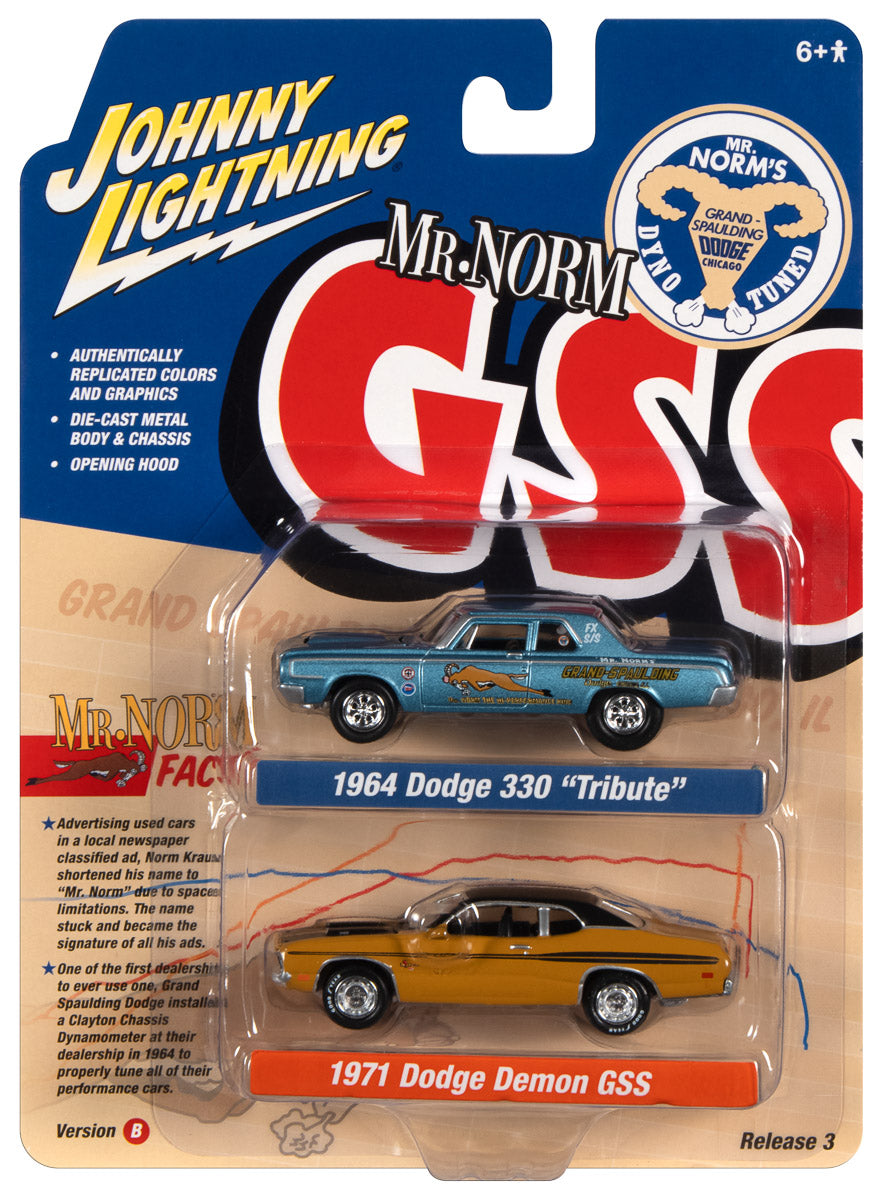 Johnny Lightning 2022 Release 3 Mr. Norm's Grand Spaulding Dodge Version B (2-Pack) 1:64 Scale Diecast