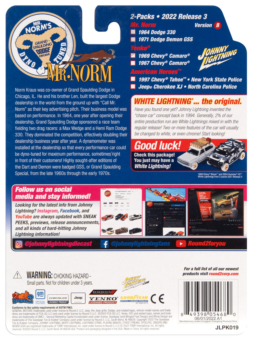 Johnny Lightning 2022 Release 3 Mr. Norm's Grand Spaulding Dodge Version B (2-Pack) 1:64 Scale Diecast