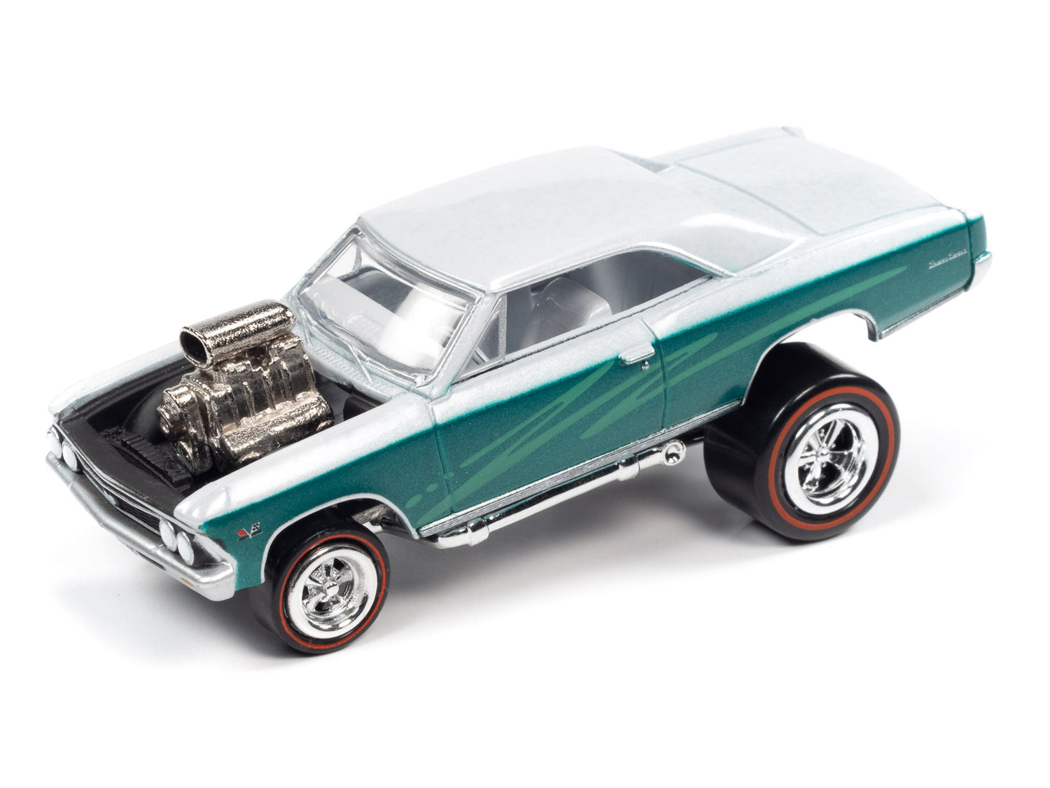 Johnny Lightning Street Freaks 1966 Chevrolet Chevelle (Zinger) (Pearl White & Metallic Green) 1:64 Scale Diecast