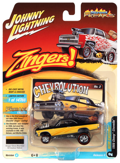 Johnny Lightning Street Freaks 1966 Chevrolet Chevelle (Zinger) ( Gloss Black & Yellow) 1:64 Scale Diecast