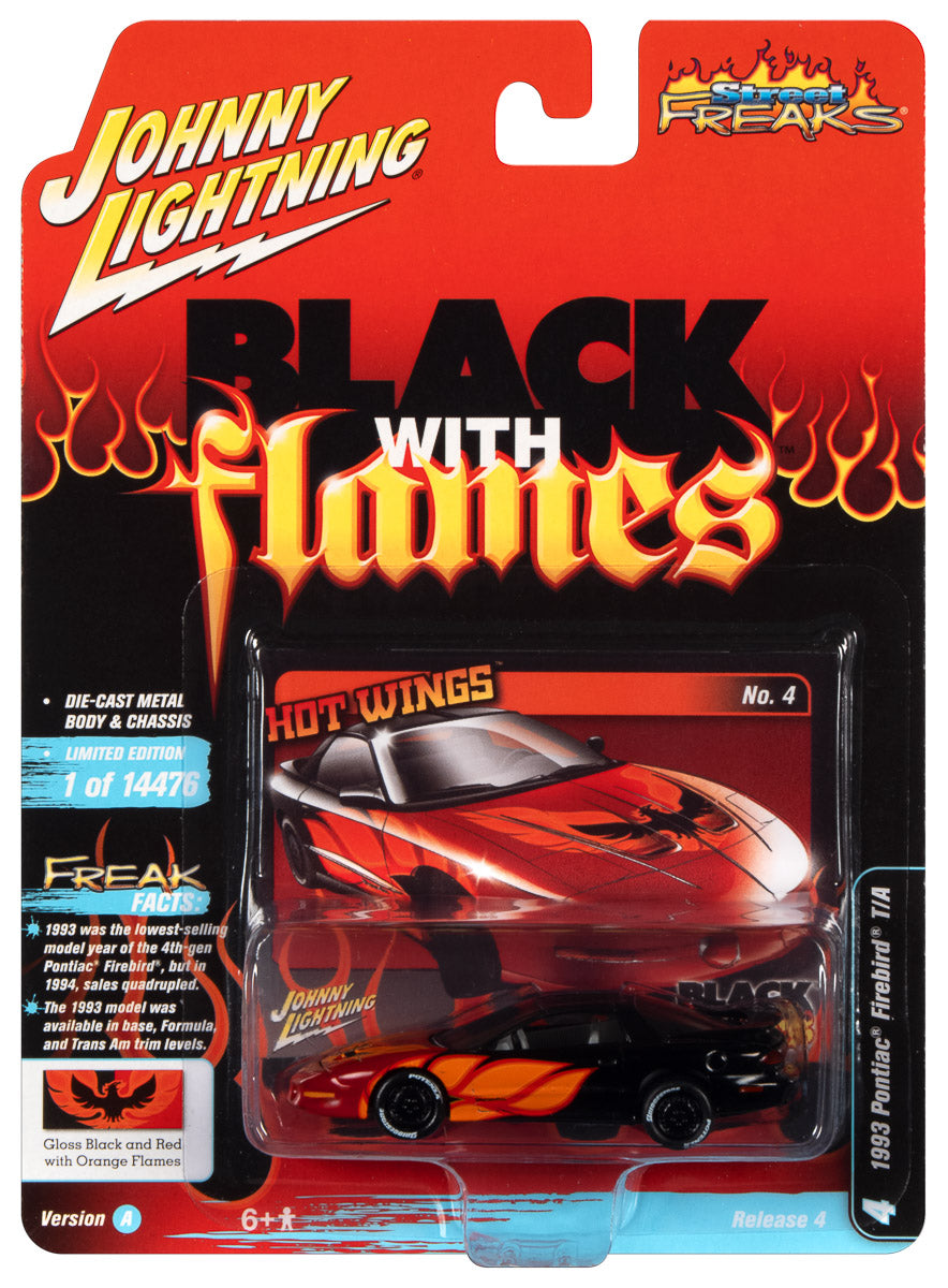 Johnny Lightning Street Freaks 1993 Pontiac Firebird T/A (Black with Flames) (Black w/Red Firebird Flames) 1:64 Scale Diecast