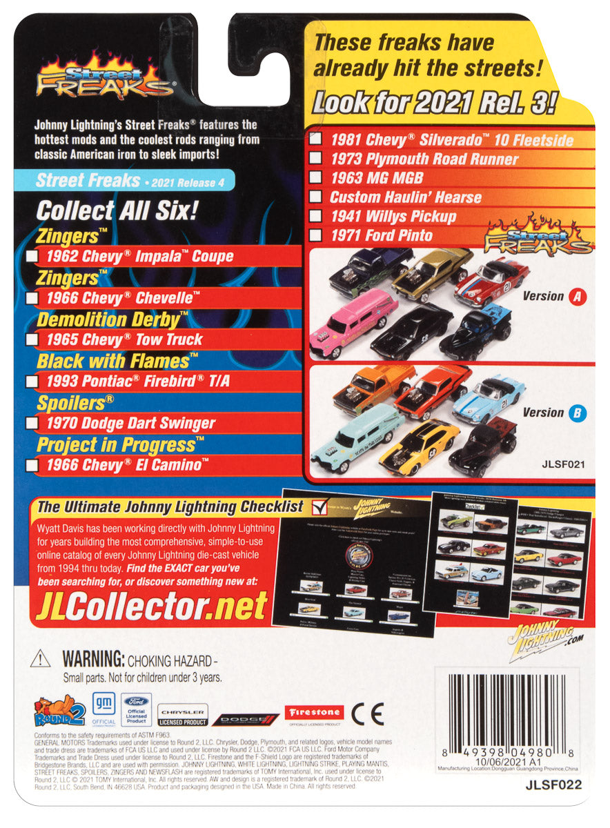 Johnny Lightning Street Freaks 1965 Chevy Truck Tow Truck (Demolition Derby) ( Flat Smoke Blue-Gray) 1:64 Scale Diecast