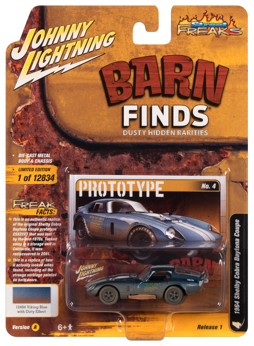 Johnny Lightning Street Freaks 1964 Shelby Cobra Daytona (Barn Finds) ( Viking Blue Metallic w/Dusty Effect) 1:64 Scale Diecast