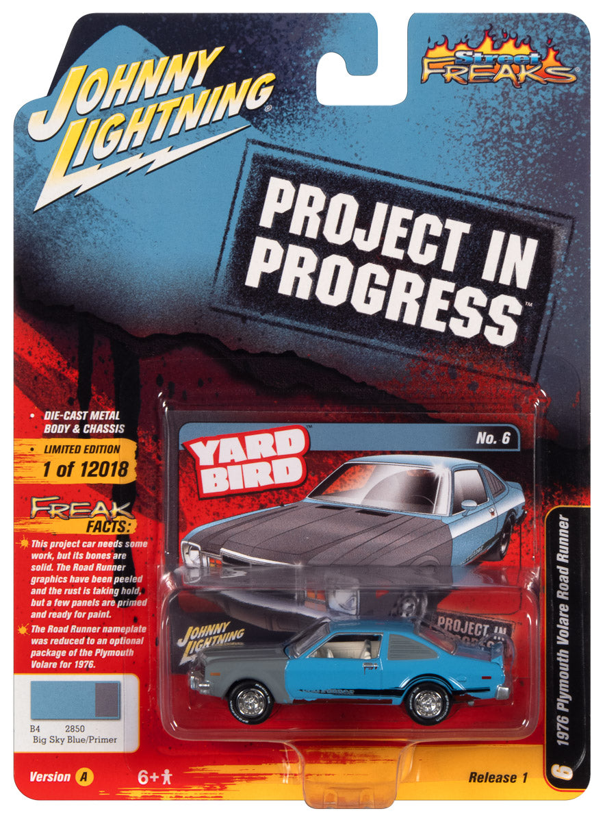 Johnny Lightning Street Freaks 1976 Plymouth Road Runner (Project in Progress) (Big Sky Blue & Primer Gray) 1:64 Scale Diecast