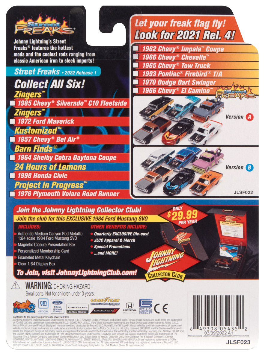 Johnny Lightning Street Freaks 1985 Chevrolet Silverado (Zinger) (Gloss Black & Sunset Orange Metallic) 1:64 Scale Diecast