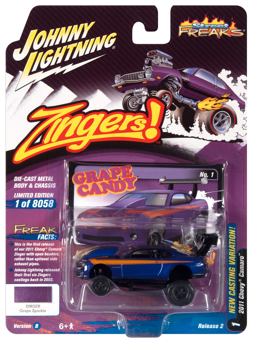 Johnny Lightning Street Freaks 2011 Chevrolet Camaro (Zingers) (Violette Metallic w/Black Accents) 1:64 Scale Diecast