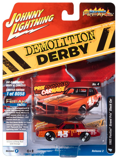 Johnny Lightning Street Freaks 1982 Pontiac Grand Prix Stock Car (Demolition Derby) (Red w/Orange Graphics) 1:64 Scale Diecast