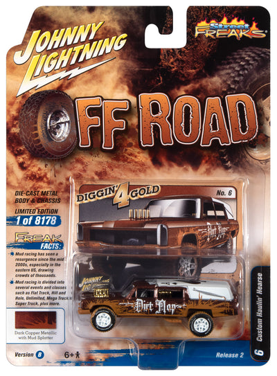 Johnny Lightning Street Freaks Haulin' Hearse (Off Road) (Copper Metallic, White Roof w/Mud) 1:64 Scale Diecast